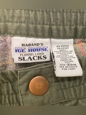 Haband's Ice House Olive Green Flannel-Lined Slacks